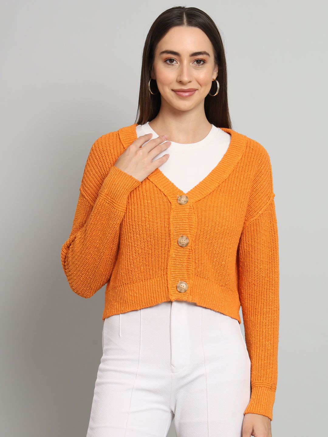 Womens Orange V Neck Sweater