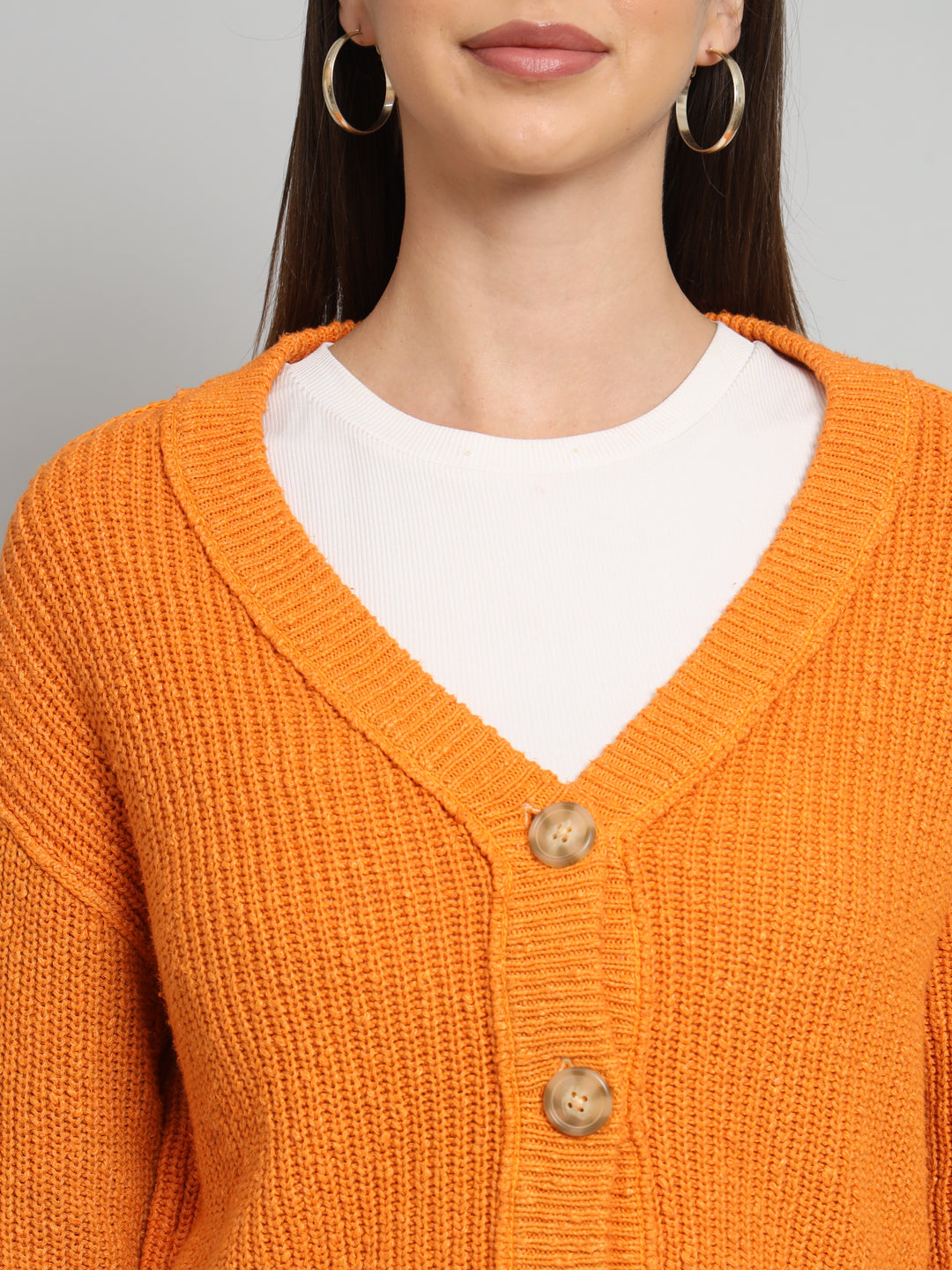 Womens Orange V Neck Sweater