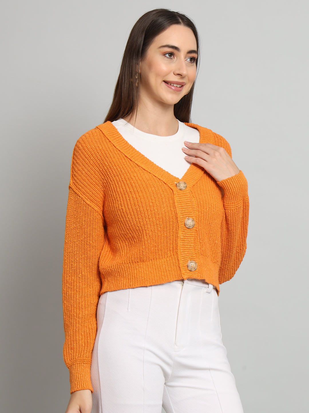 Womens Orange V Neck Sweater