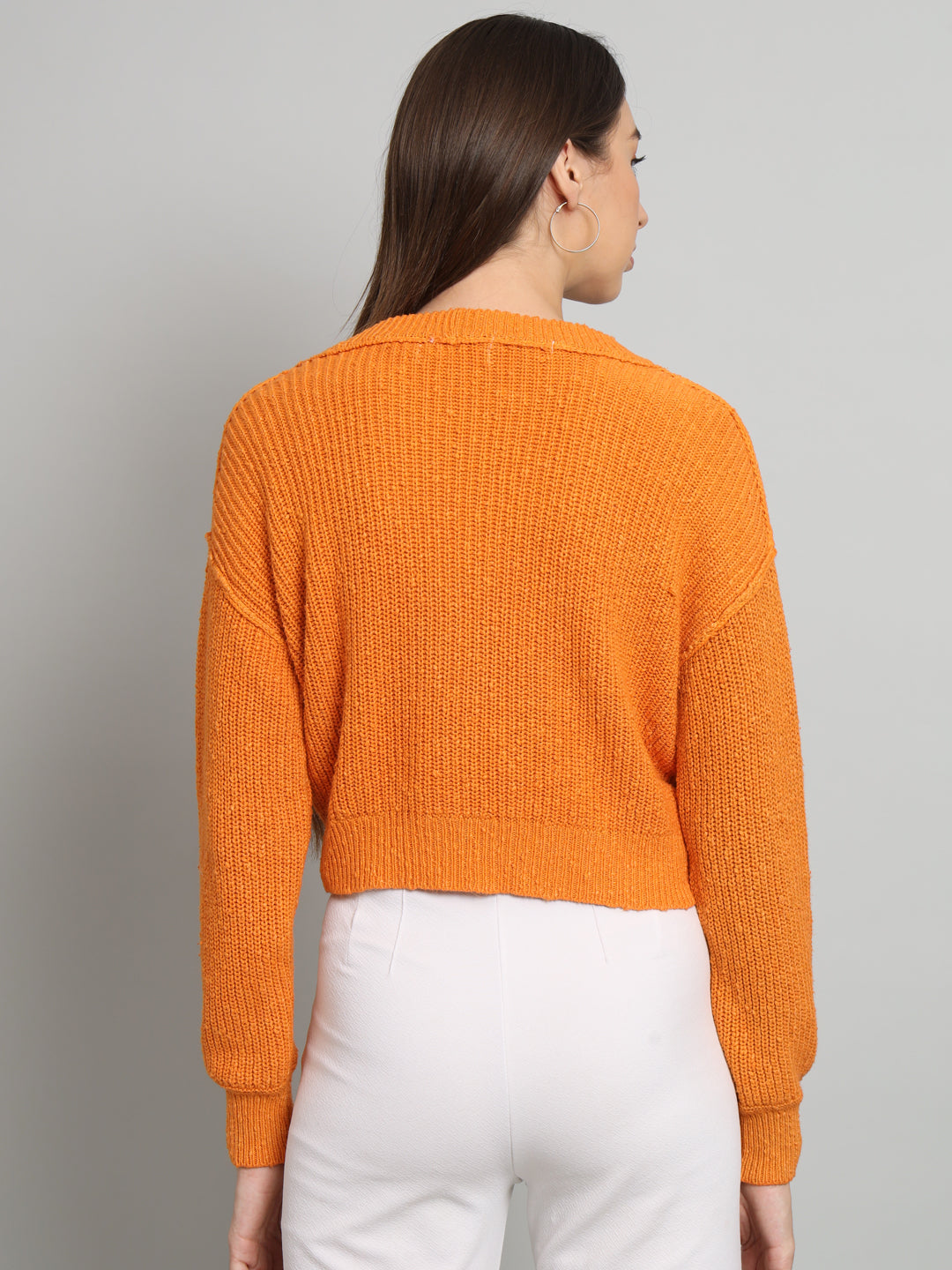 Womens Orange V Neck Sweater