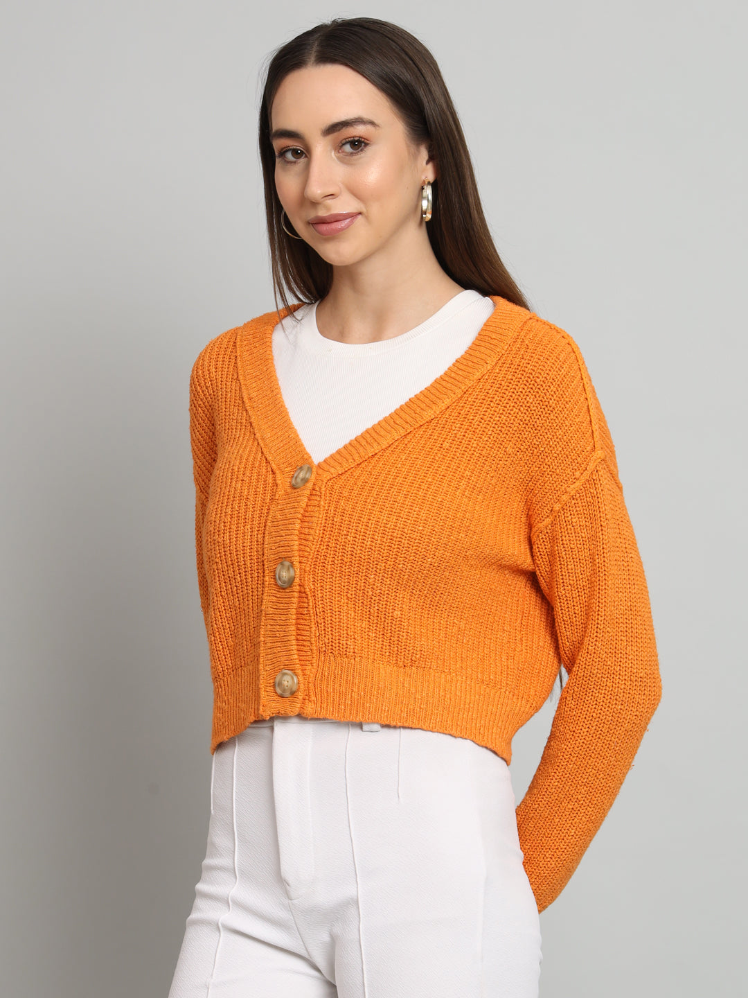 Womens Orange V Neck Sweater