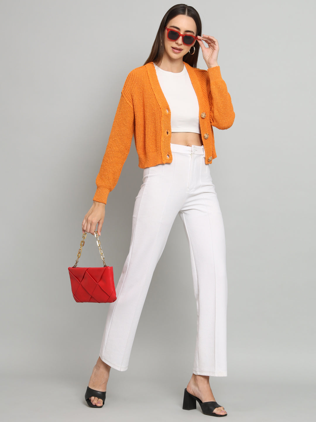 Womens Orange V Neck Sweater