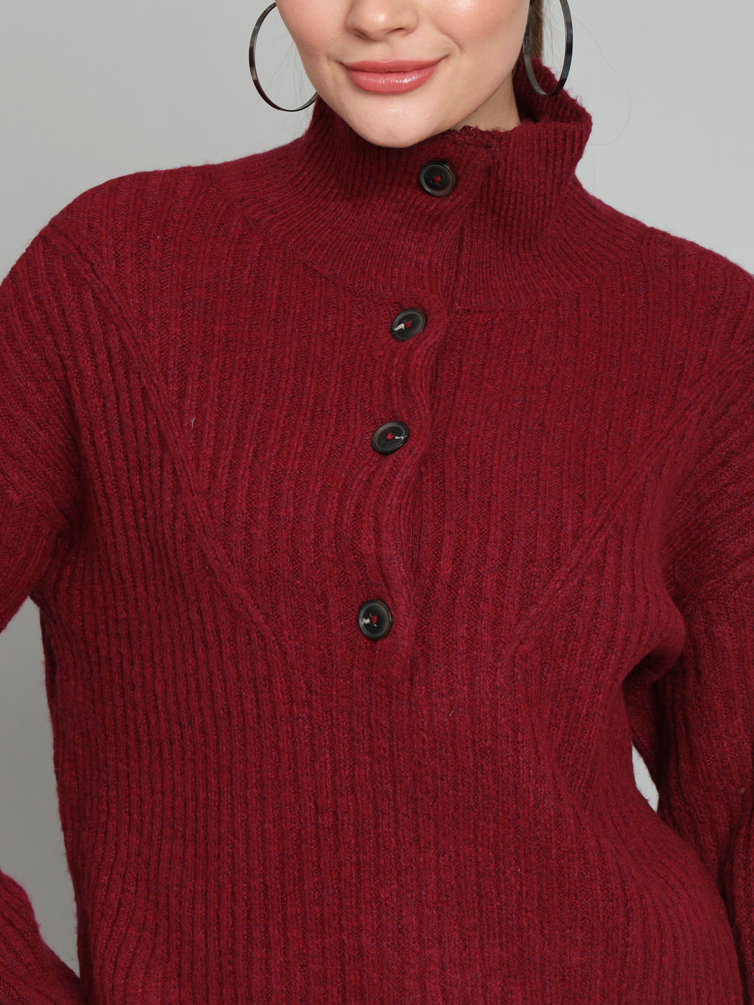 Maroon Woollen High Neck Woollen Pullover