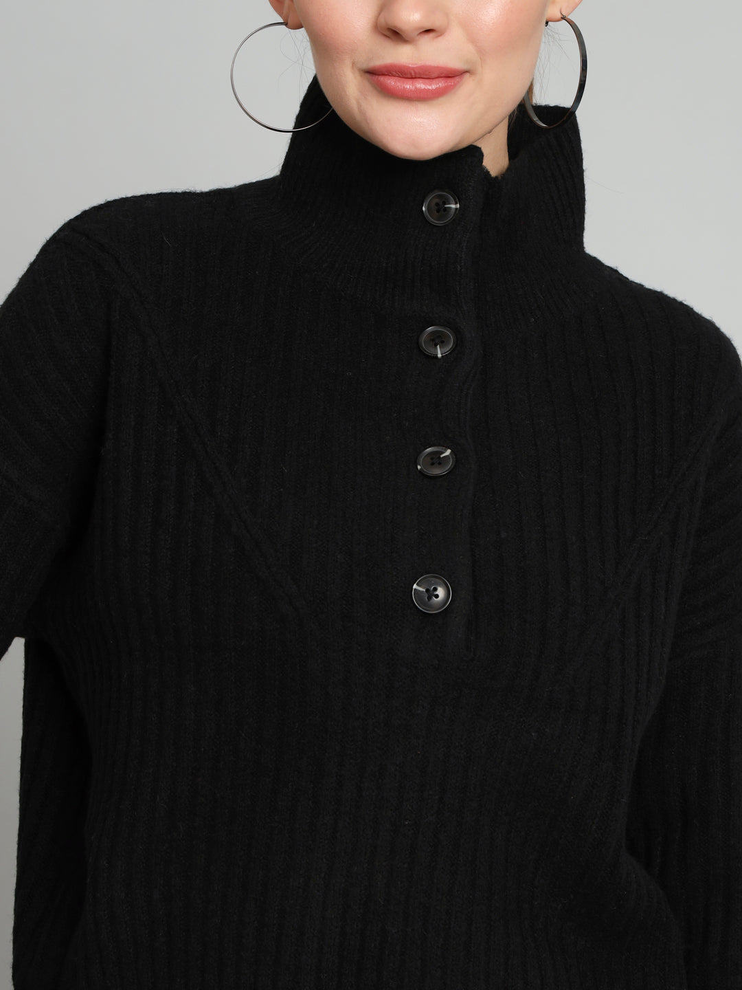 Broowl Black High Neck Woollen Pullover