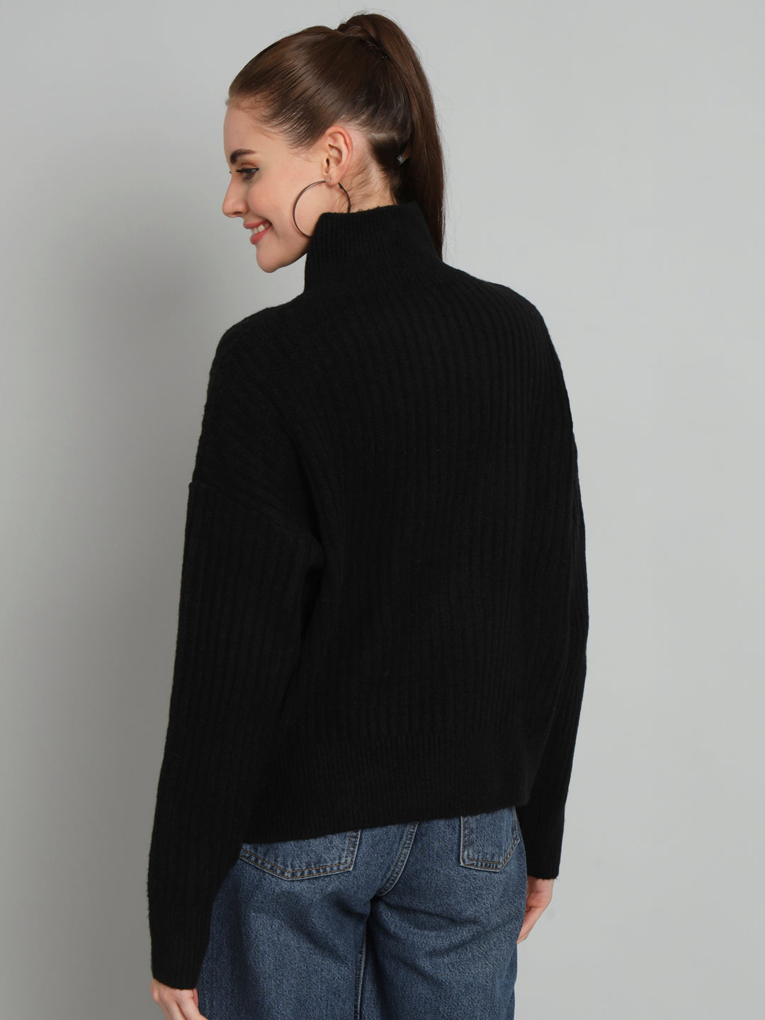 Broowl Black High Neck Woollen Pullover