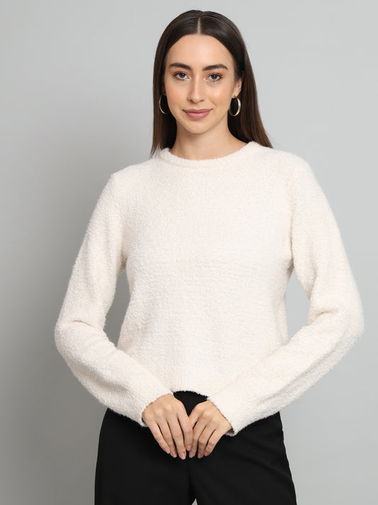 Broowl White Boucle Woollen Pullover