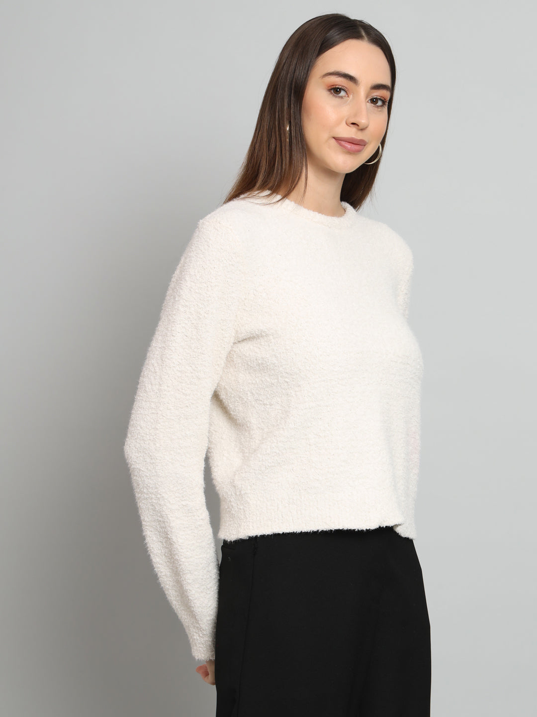 Broowl White Boucle Woollen Pullover