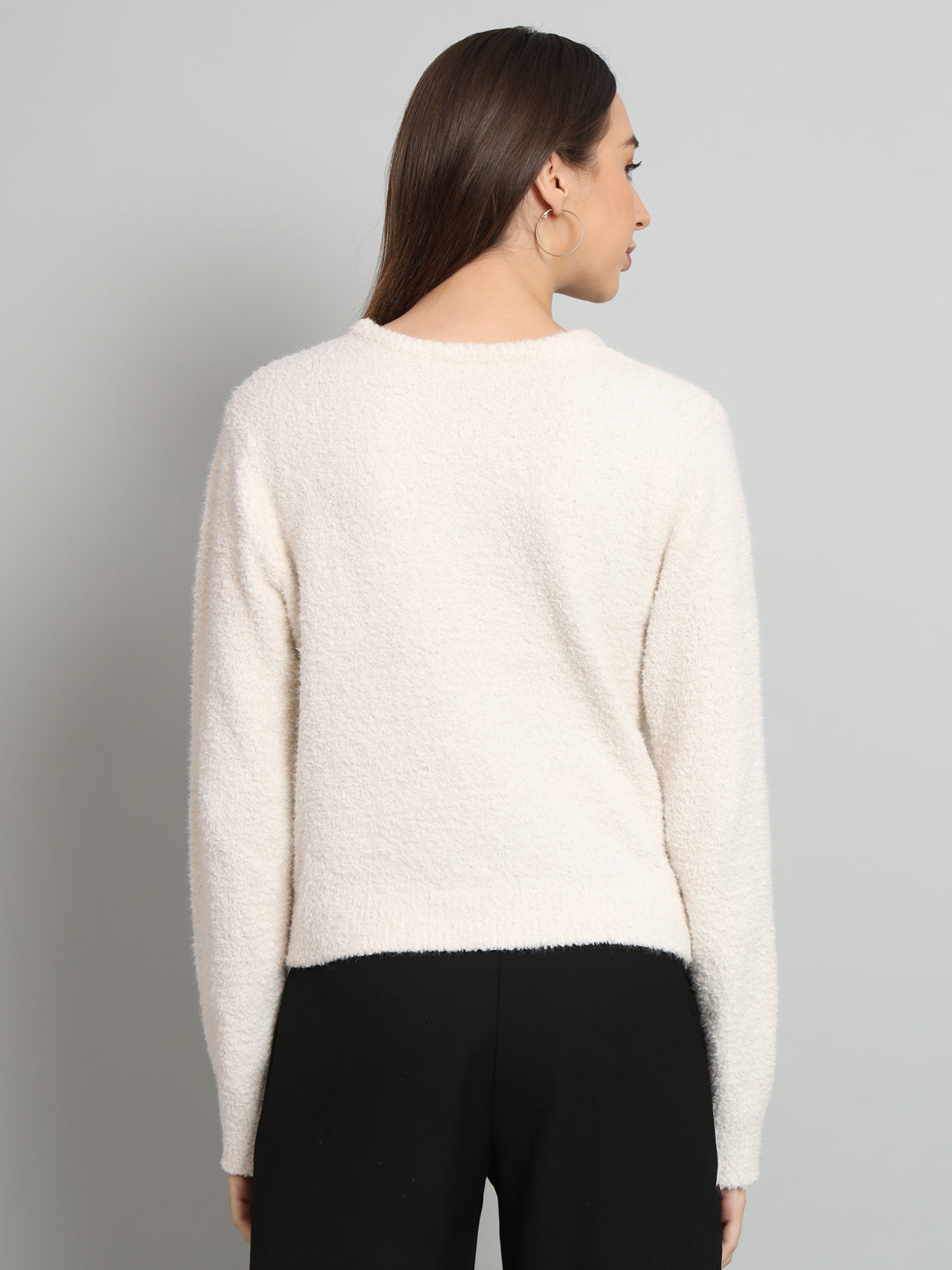 Broowl White Boucle Woollen Pullover