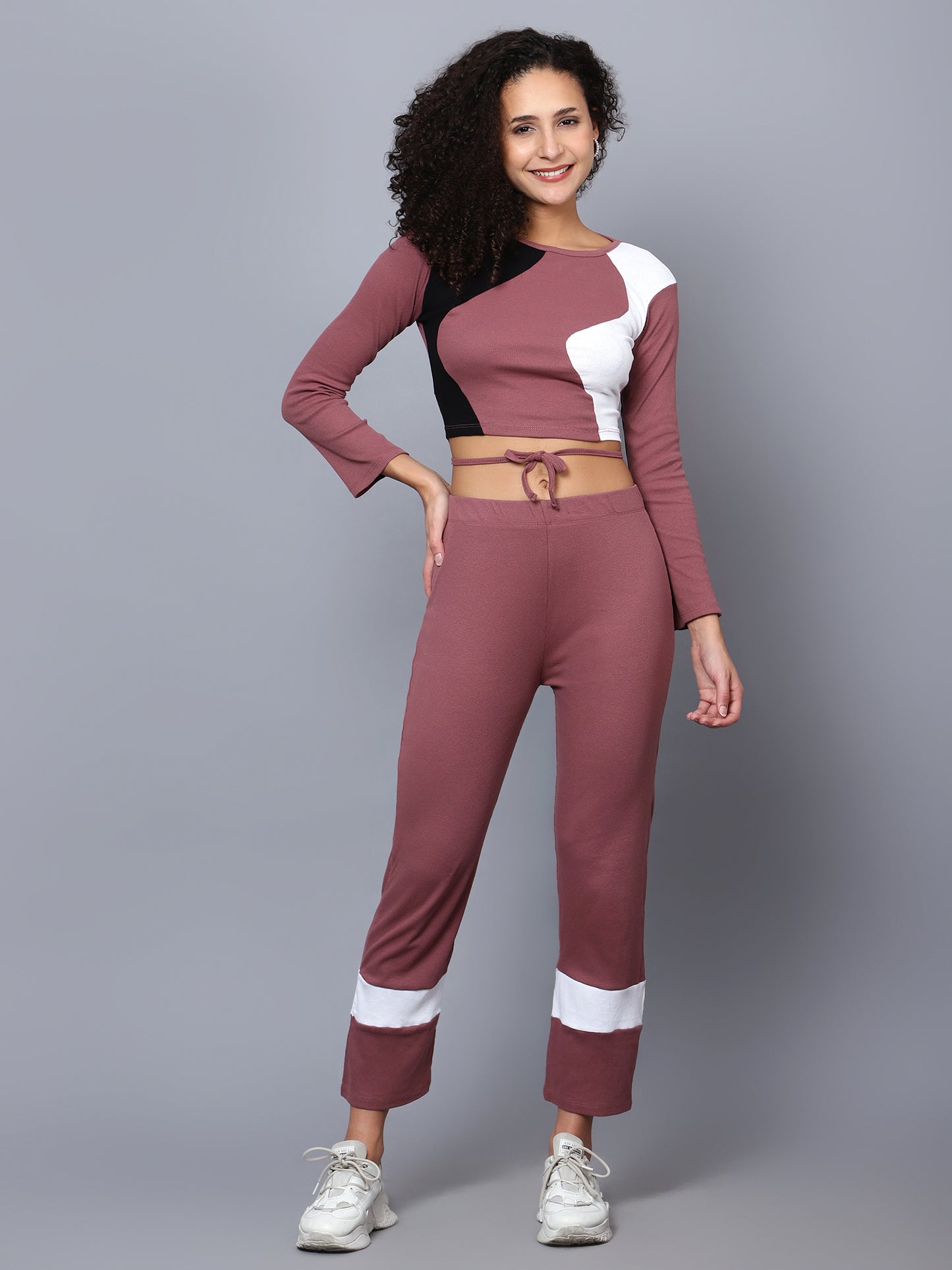 Colourblocked Round Neck Top with Trouser Coord set