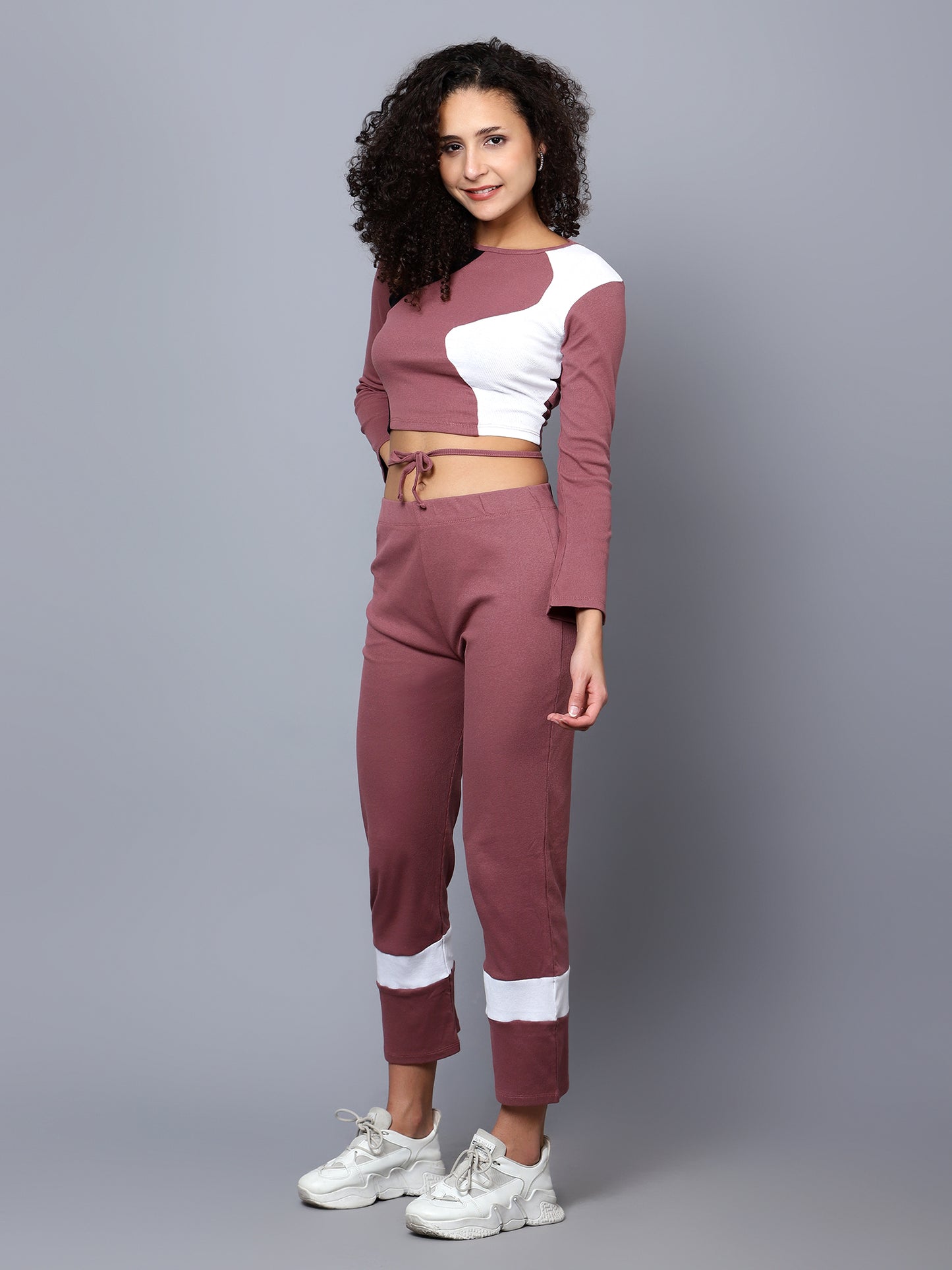 Colourblocked Round Neck Top with Trouser Coord set