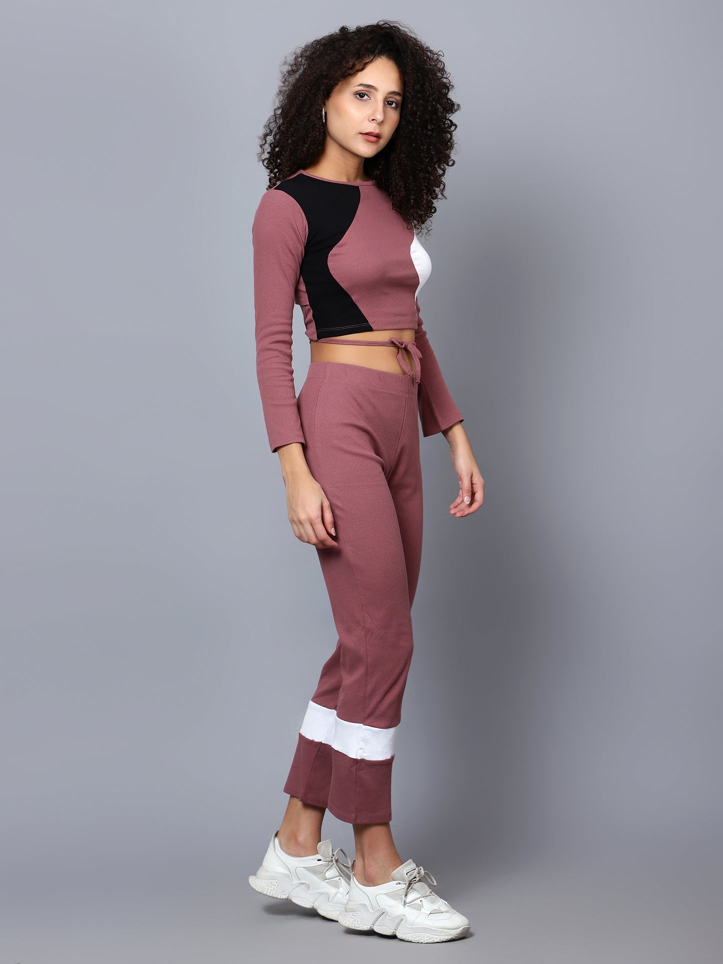 Colourblocked Round Neck Top with Trouser Coord set