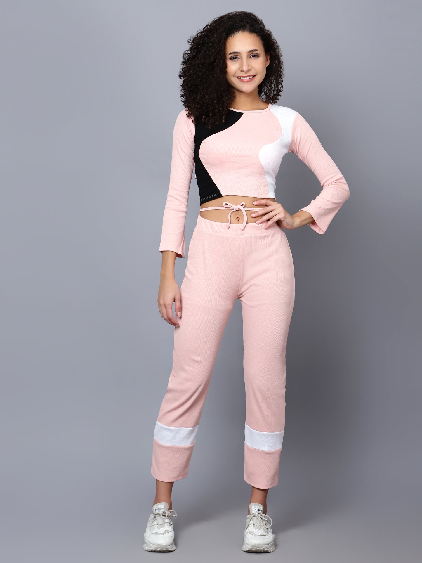 Womens Colourblocked Round Neck and Trouser Set