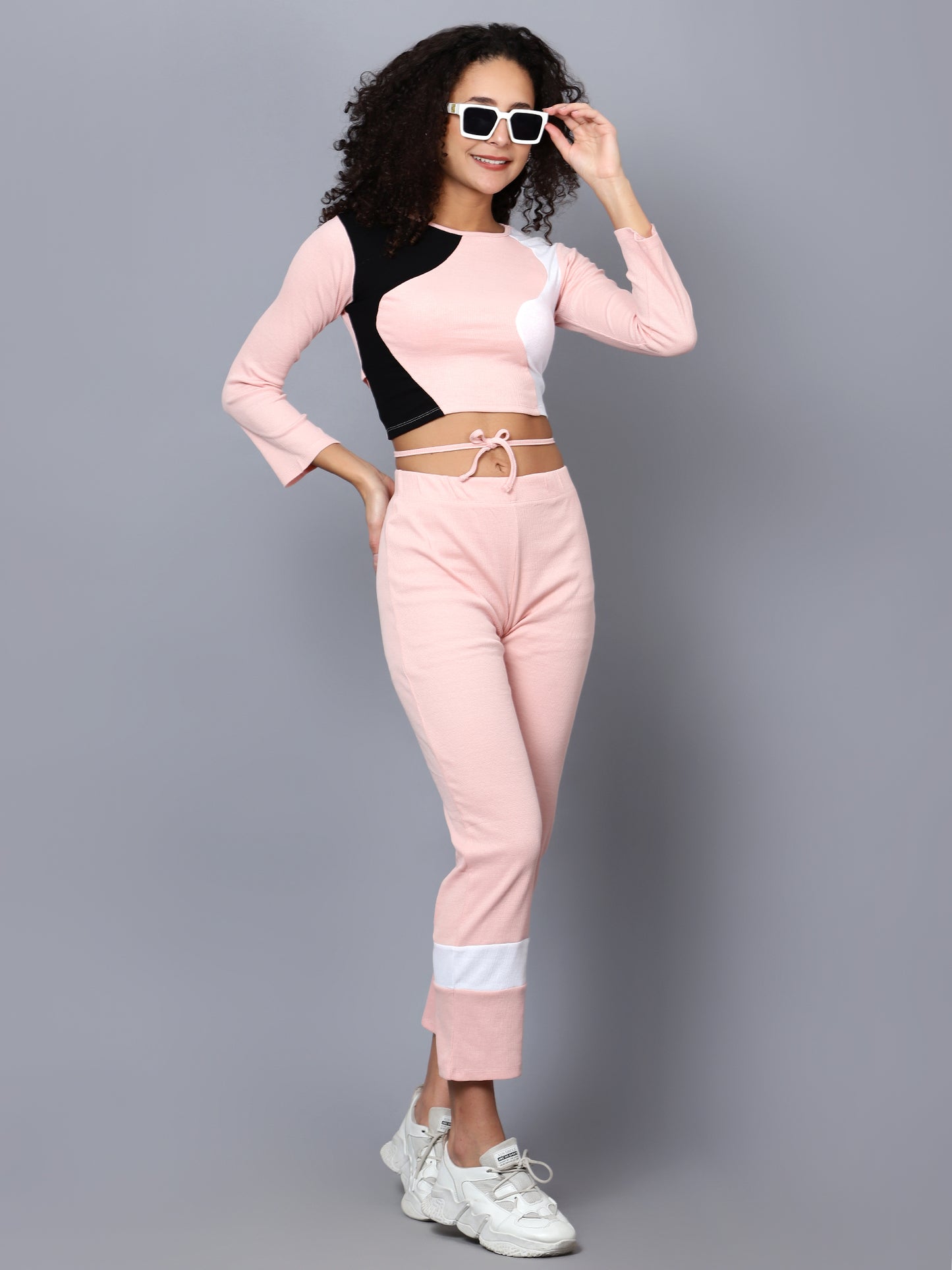 Womens Colourblocked Round Neck and Trouser Set