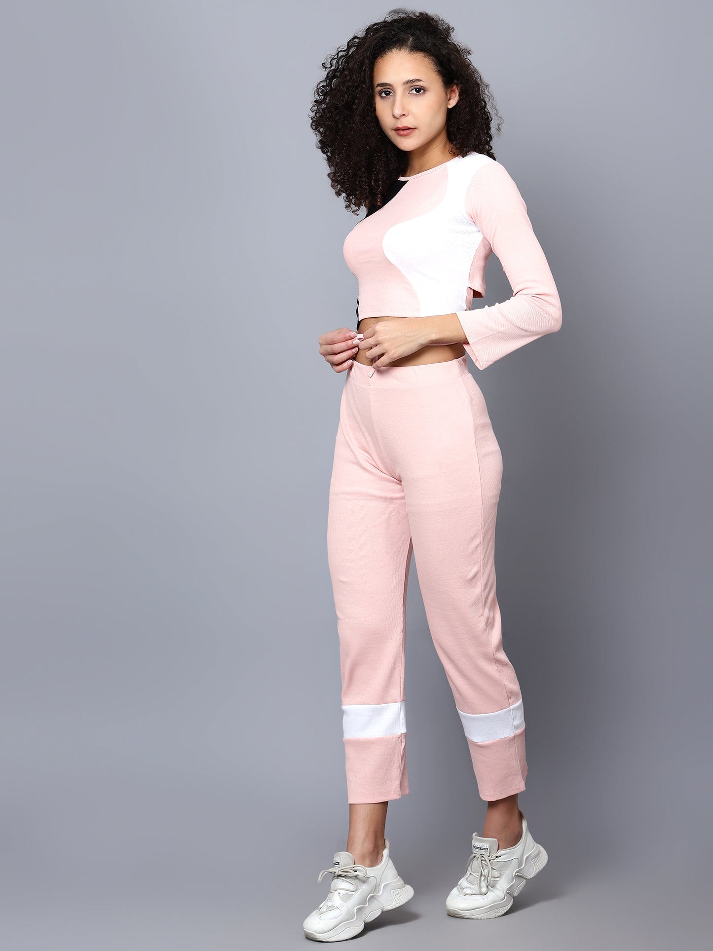 Womens Colourblocked Round Neck and Trouser Set