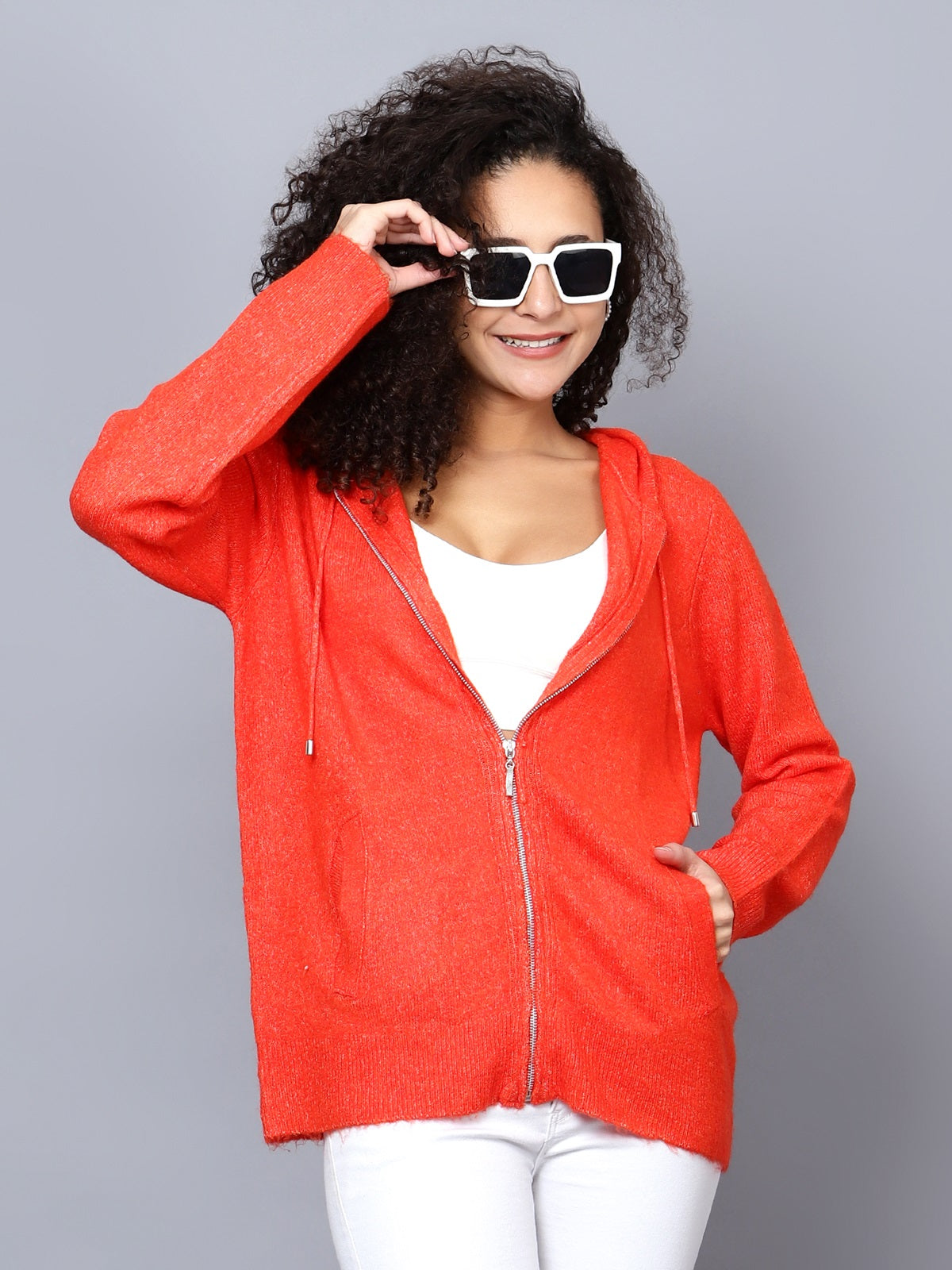 Orange Woollen Hooded Pullover