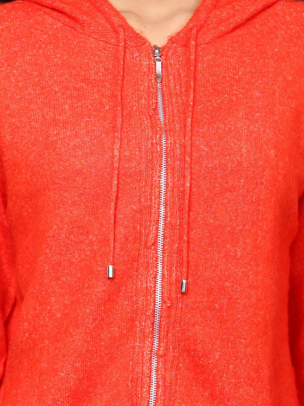 Orange Woollen Hooded Pullover