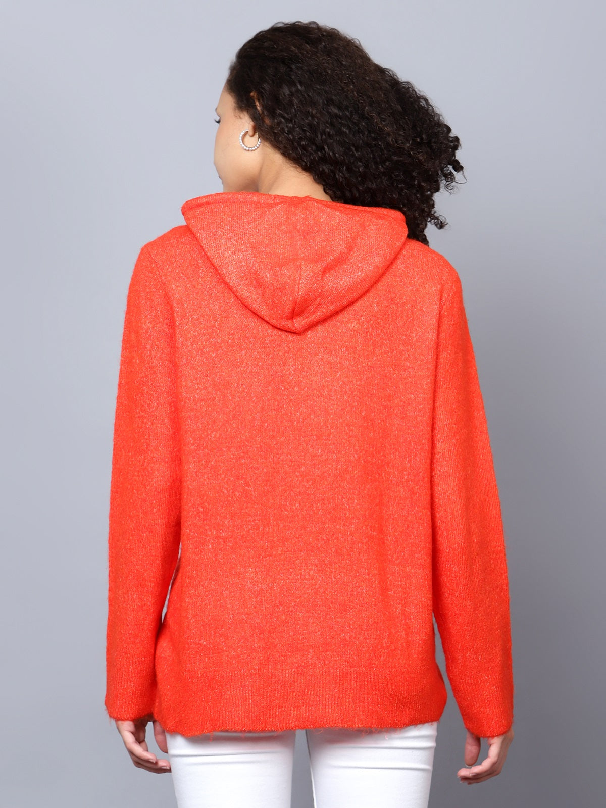 Orange Woollen Hooded Pullover