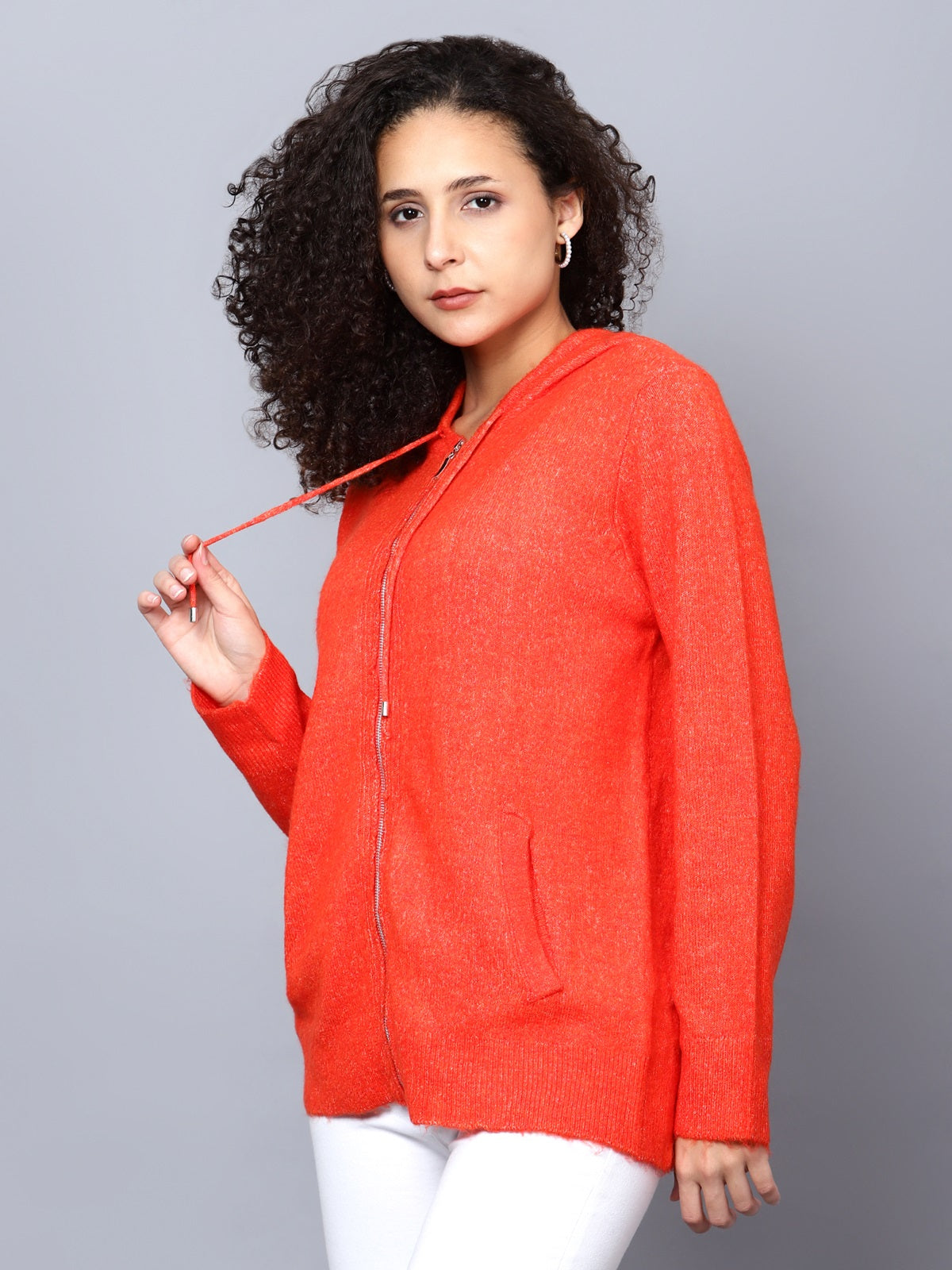 Orange Woollen Hooded Pullover