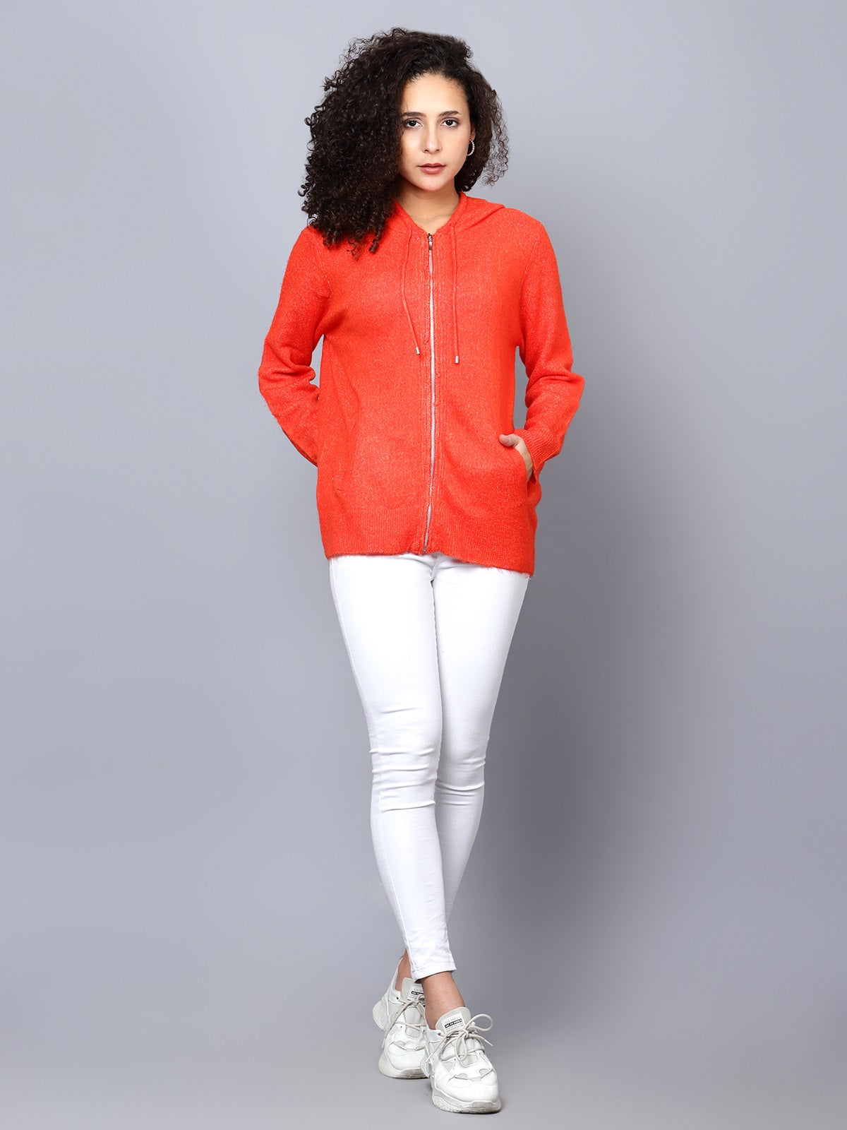 Orange Woollen Hooded Pullover