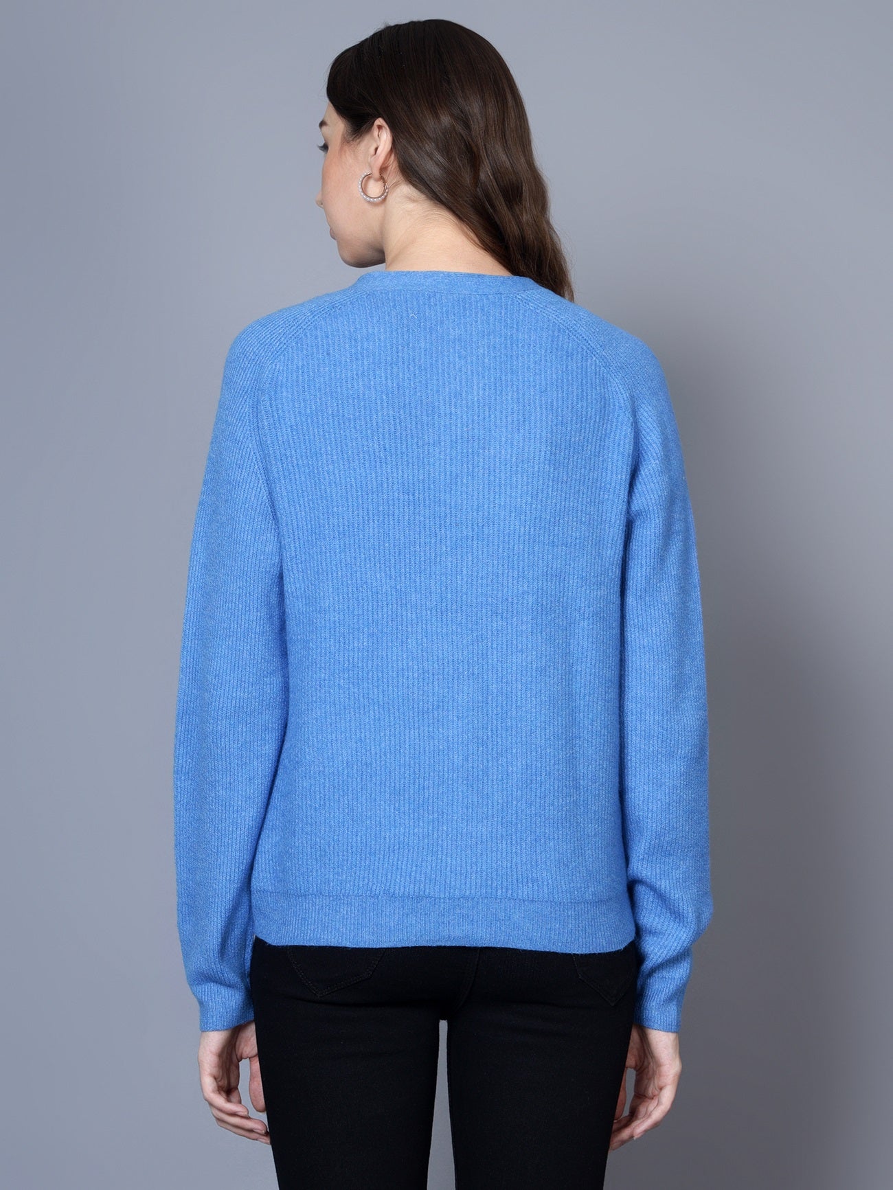 BROOWL Women's Blue V-Neck Sweater