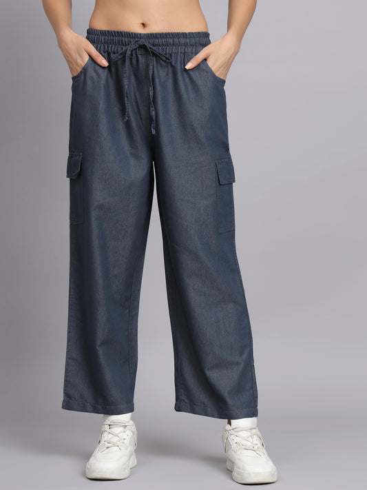 Navy Blue Denim Cargo Trouser