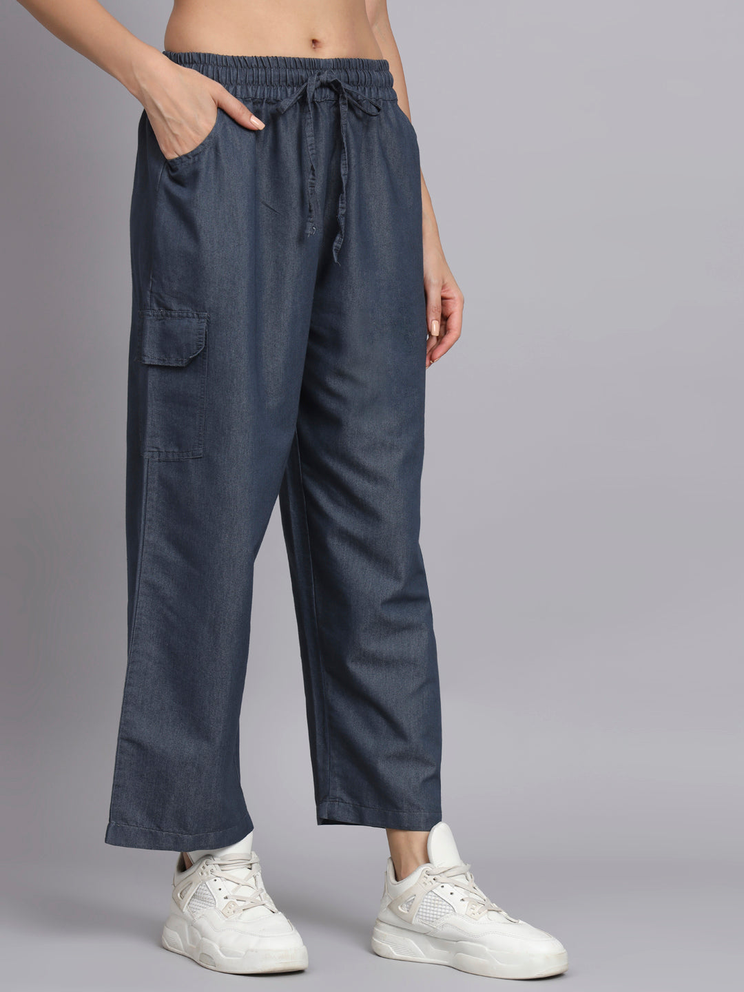 Navy Blue Denim Cargo Trouser