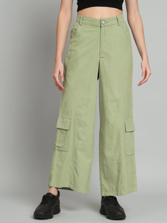 Green Corduroy High Rise Trouser