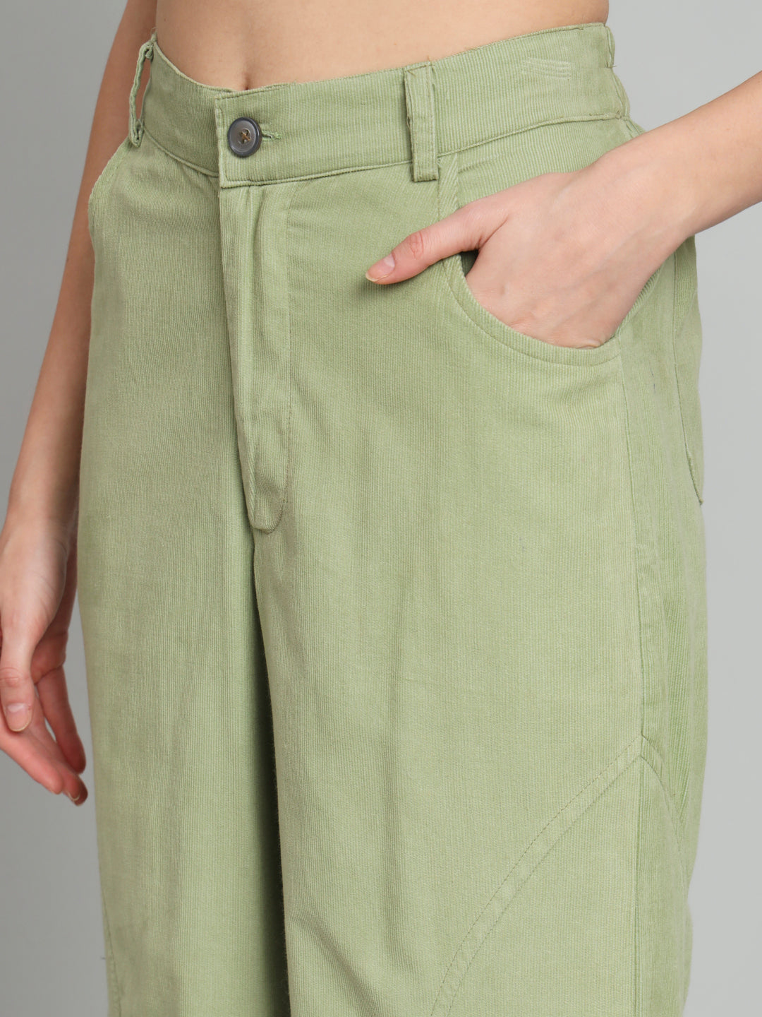 Green Corduroy High Rise Trouser