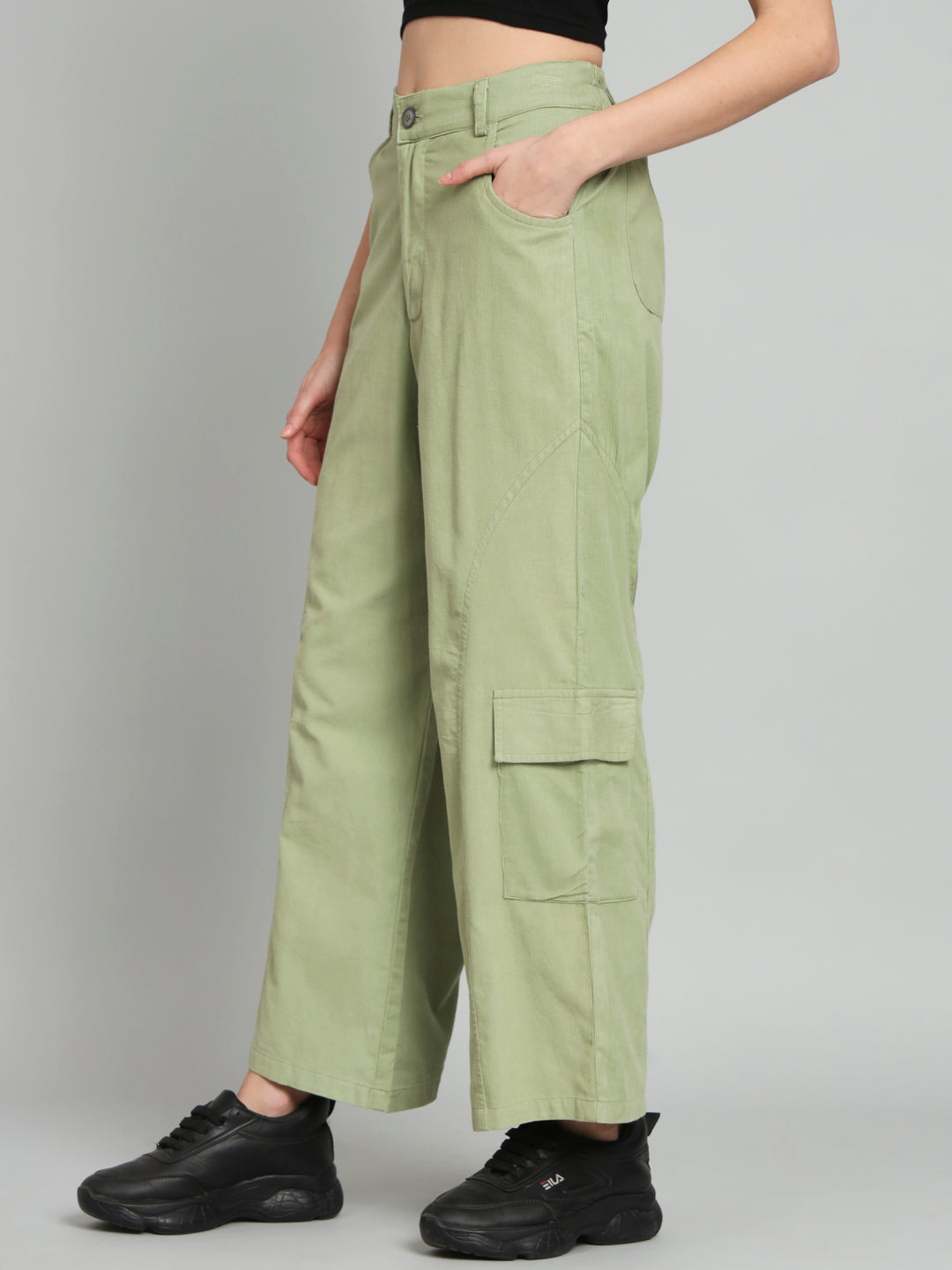 Green Corduroy High Rise Trouser