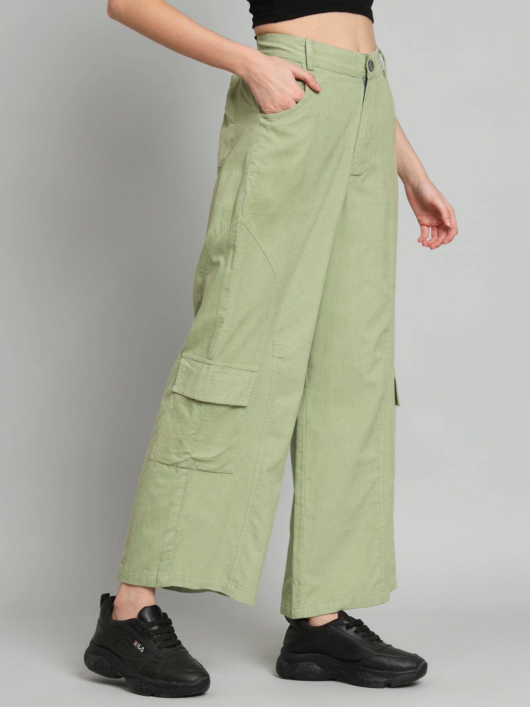 Green Corduroy High Rise Trouser