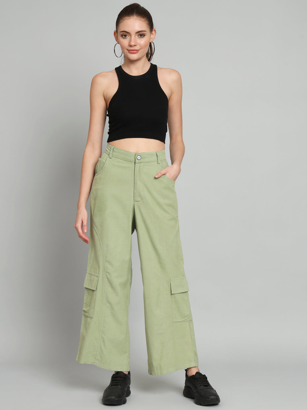 Green Corduroy High Rise Trouser