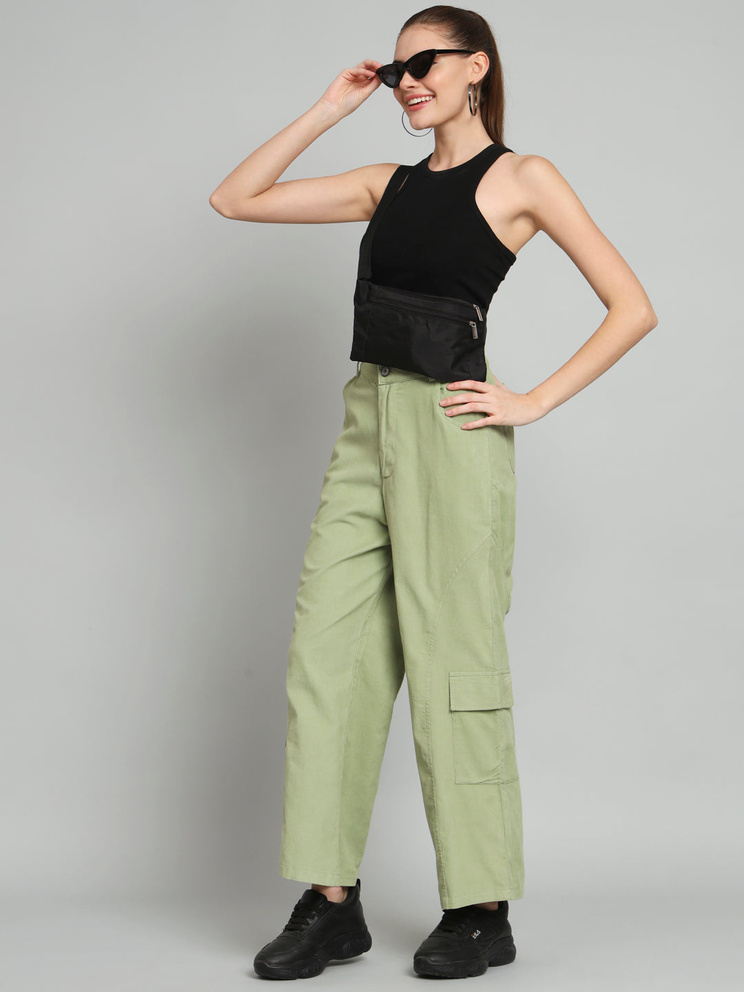 Green Corduroy High Rise Trouser