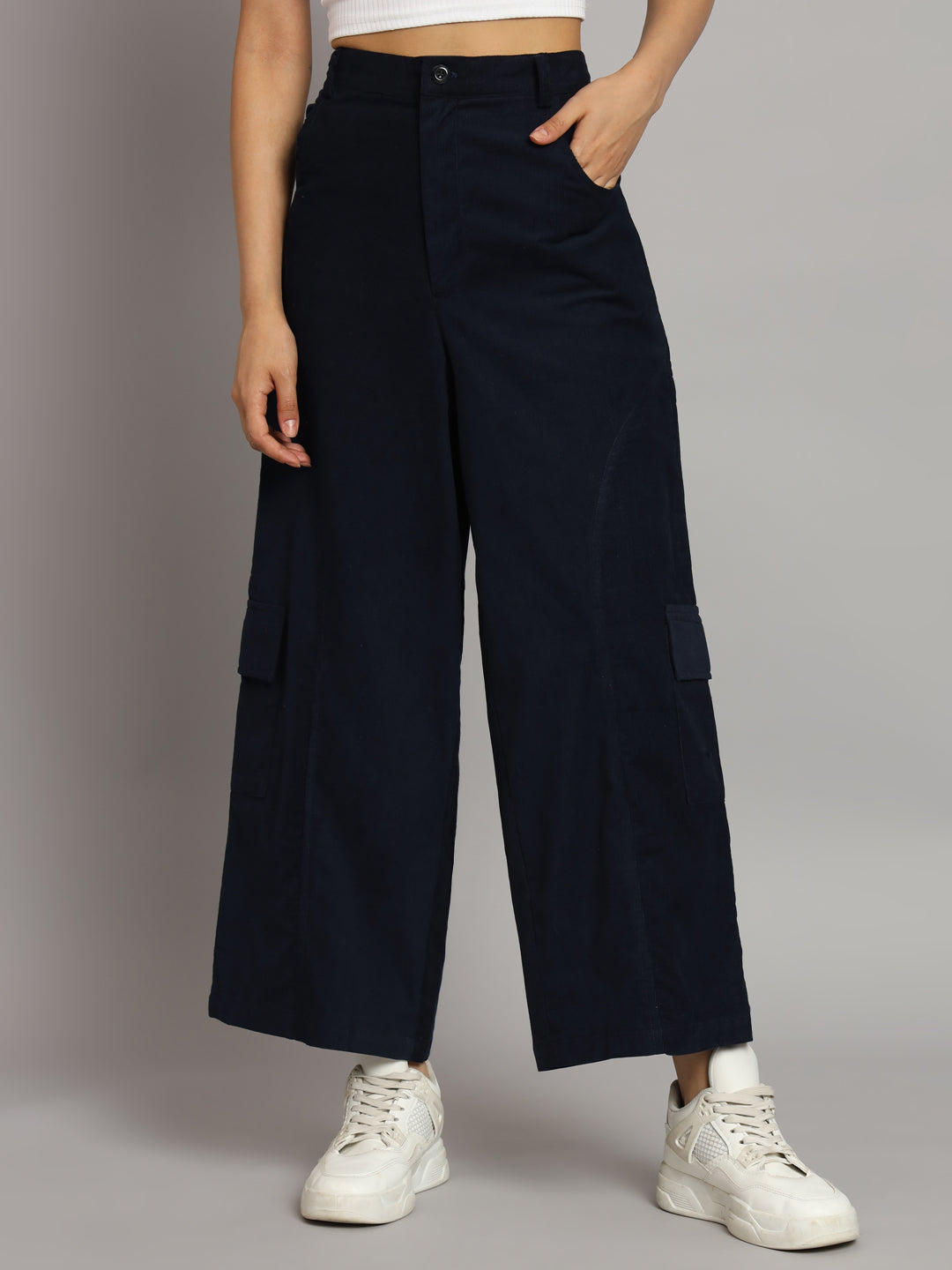 Navy Blue Corduroy Parallel Trouser