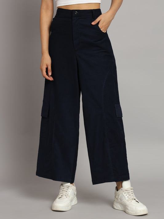 Navy Blue Corduroy Parallel Trouser