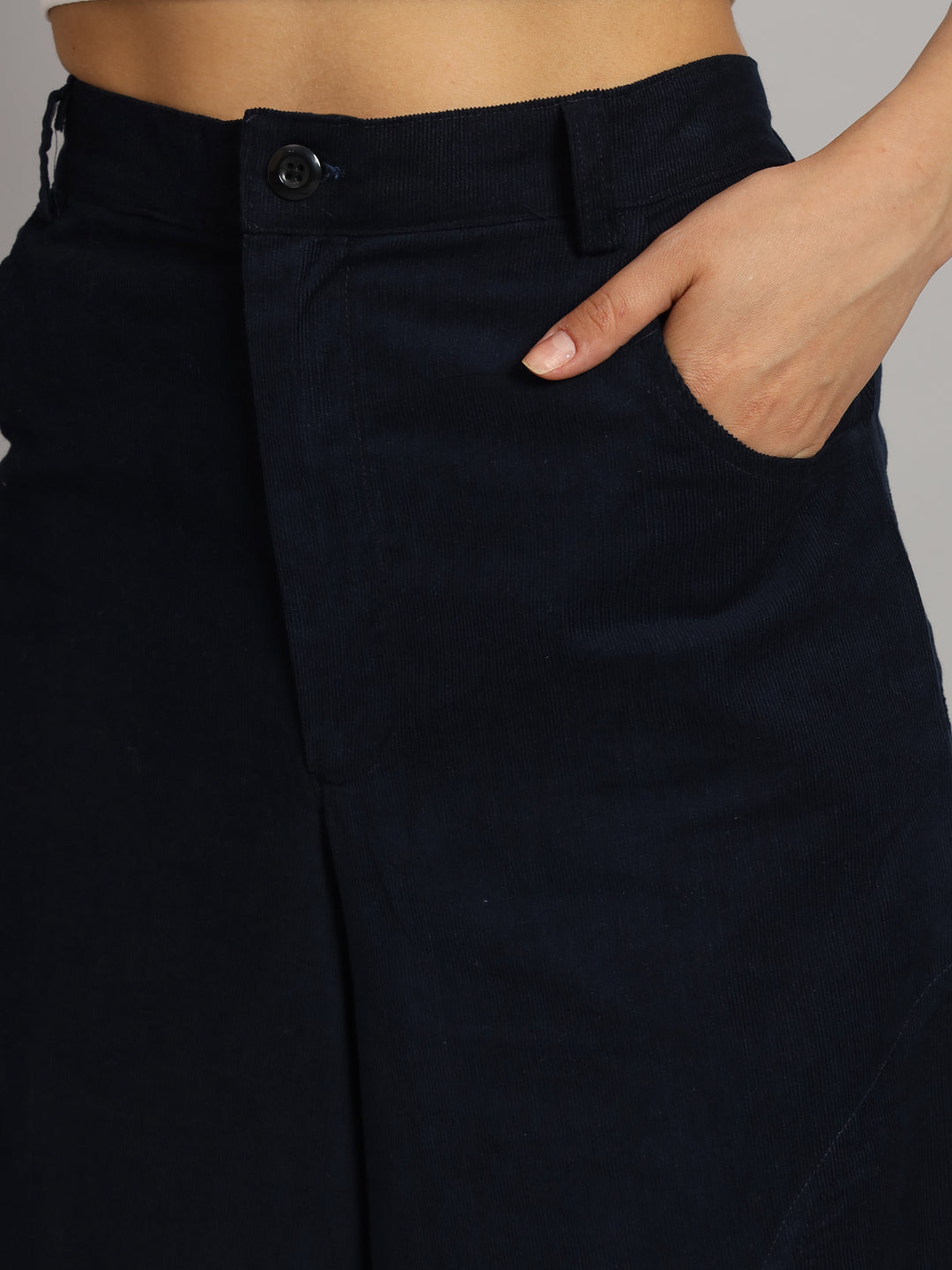 Navy Blue Corduroy Parallel Trouser