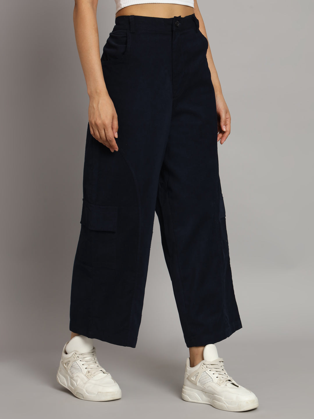 Navy Blue Corduroy Parallel Trouser