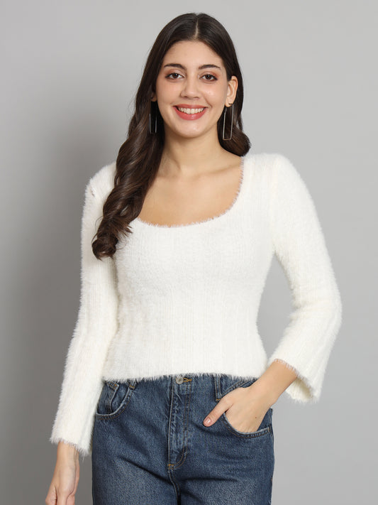 BRROOWL Women's Round Neck Fur Sweater