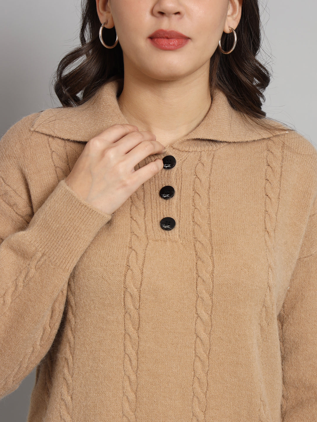 BROOWL Women's Beige Woollen Dress