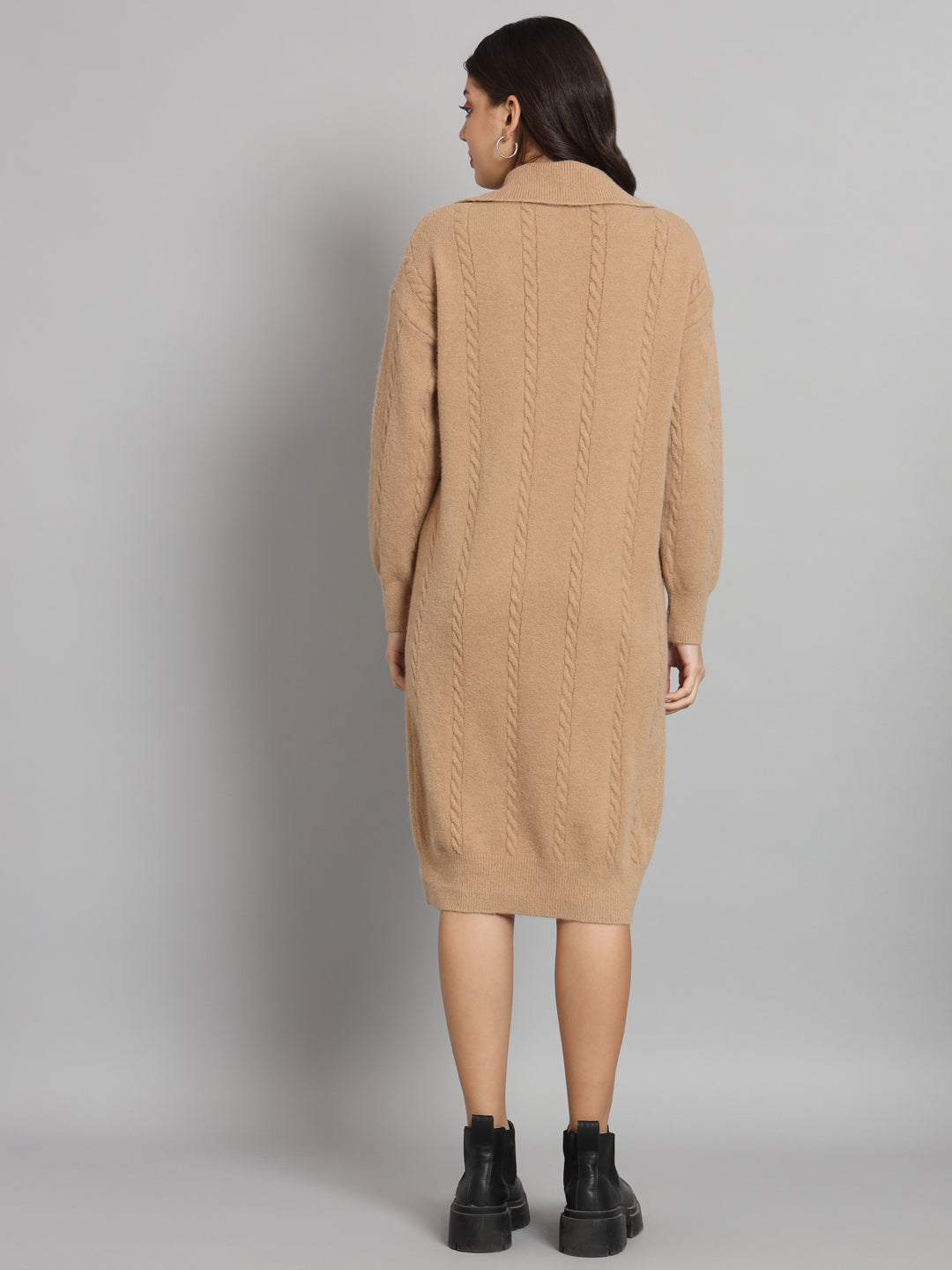 BROOWL Women's Beige Woollen Dress