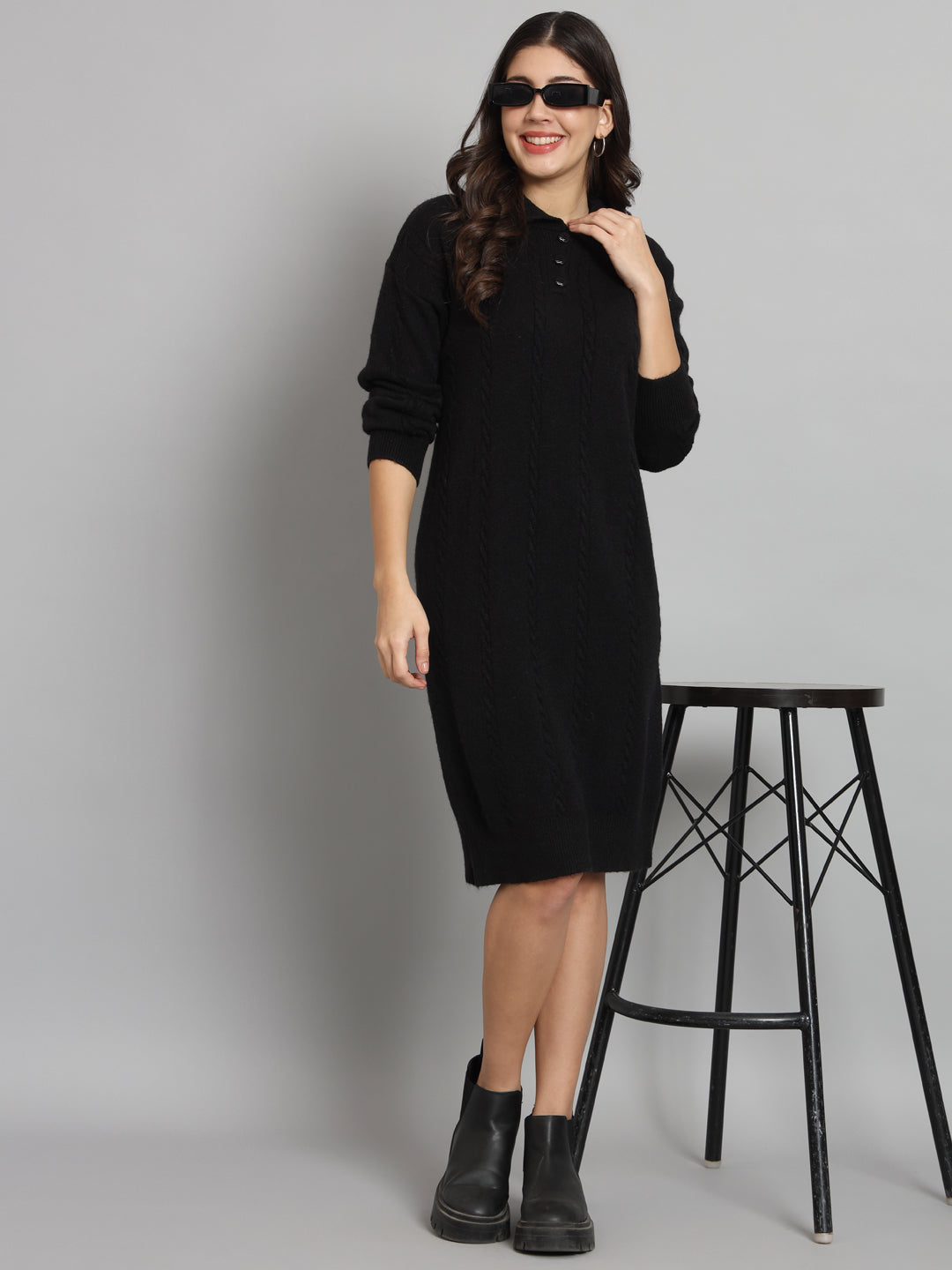 Women's Black Woollen Dress