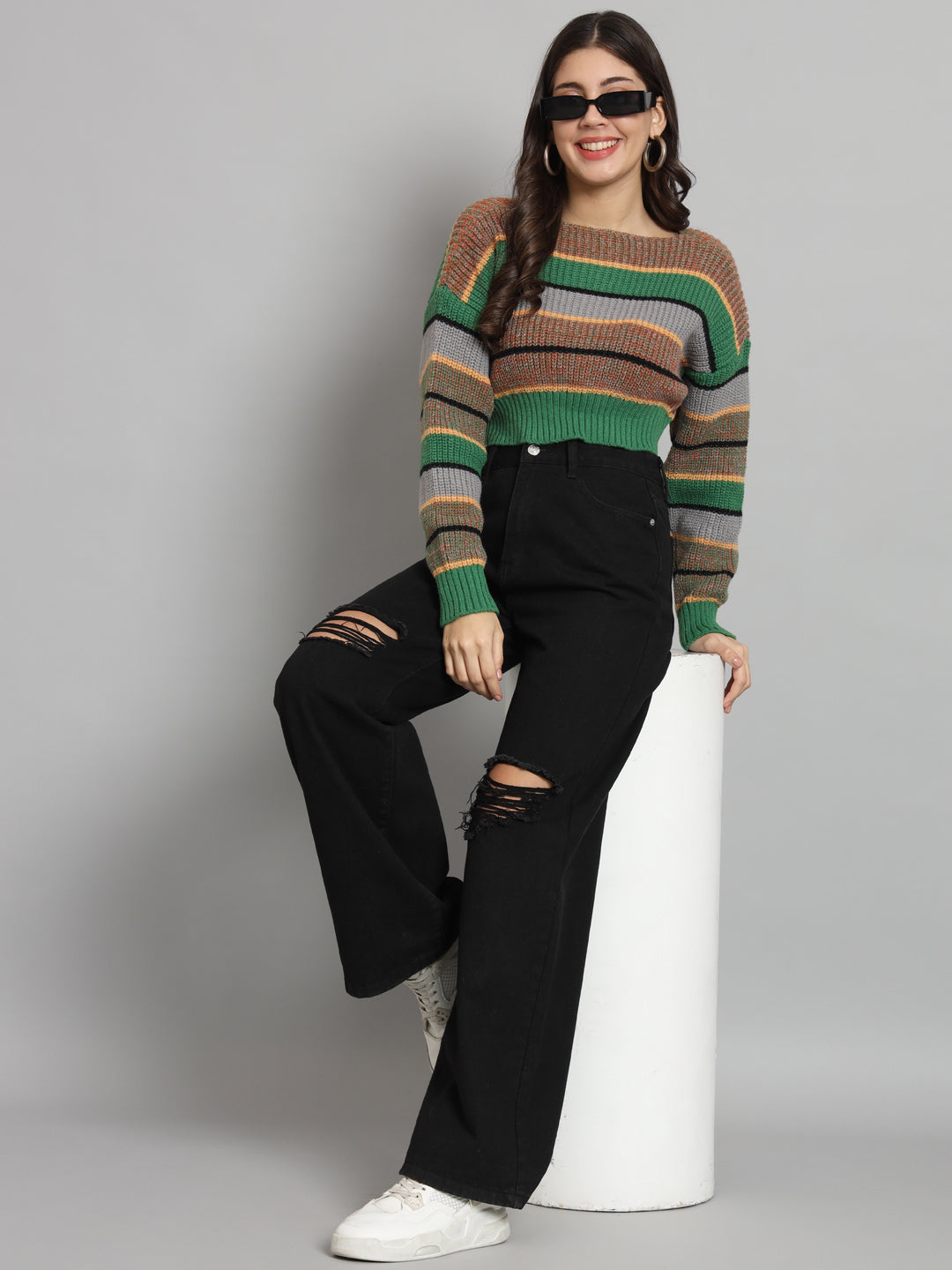 BROOWL Women's Color Block Sweater