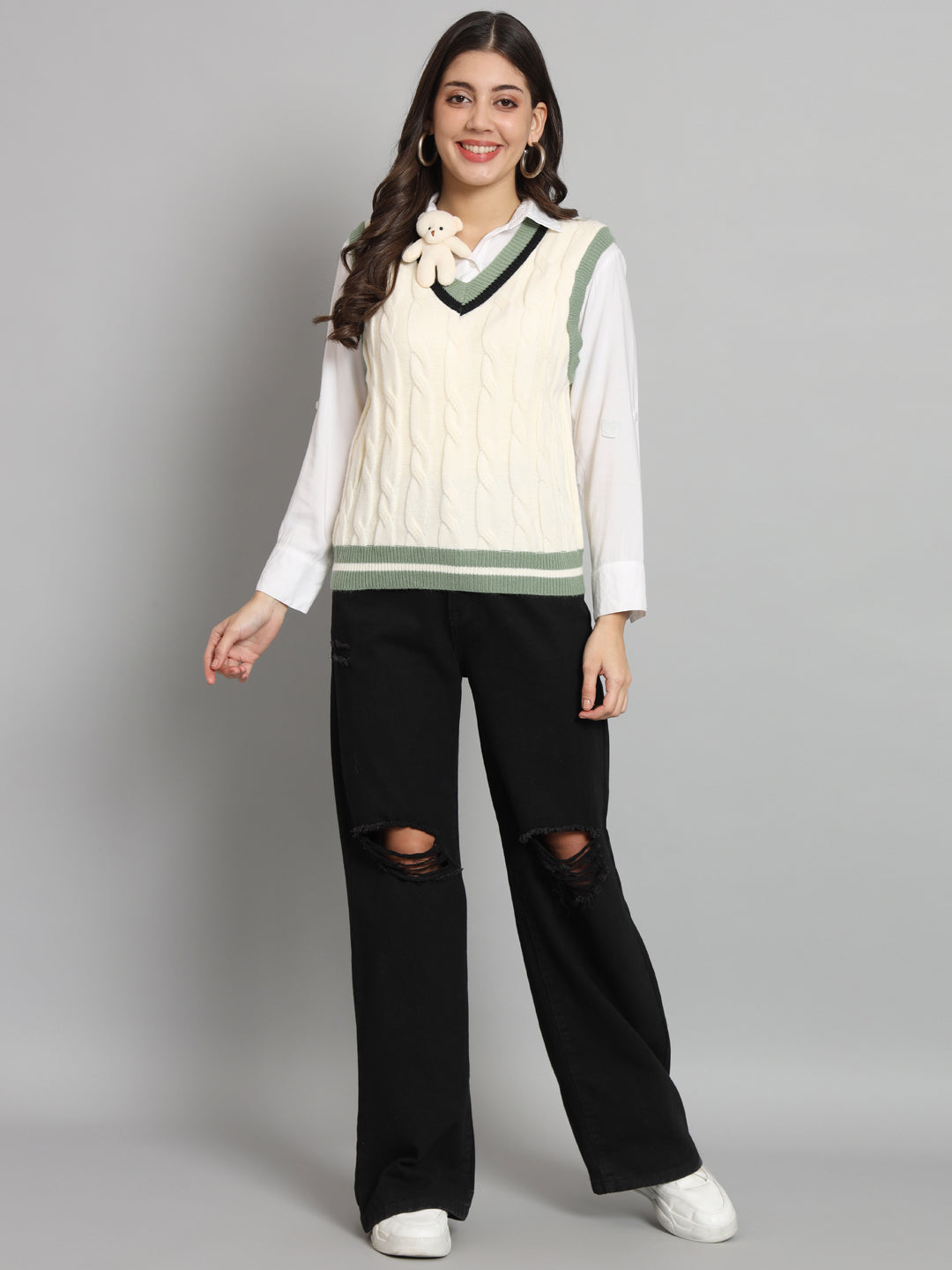 BROOWL Women's V-Neck Sweater.