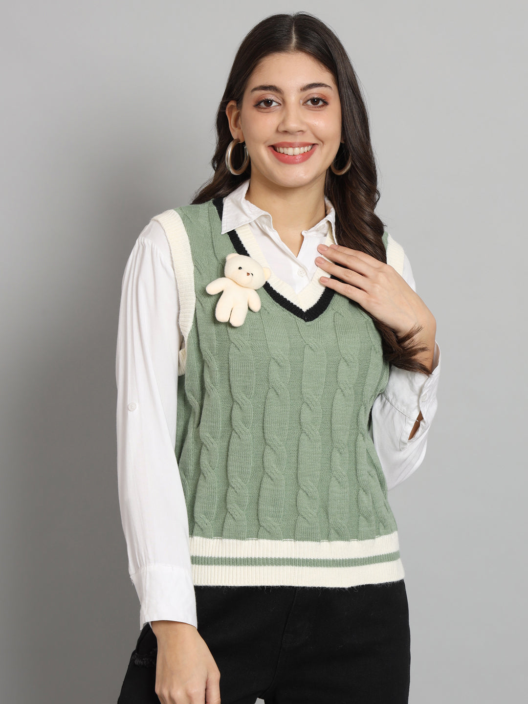 BROOWL Women's V-Neck Sweater.