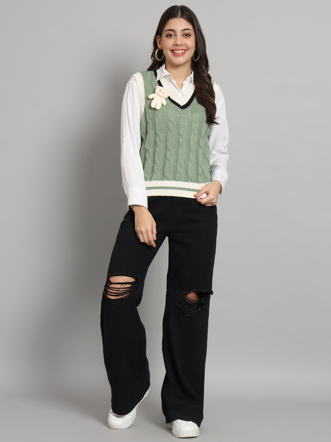 BROOWL Women's V-Neck Sweater.