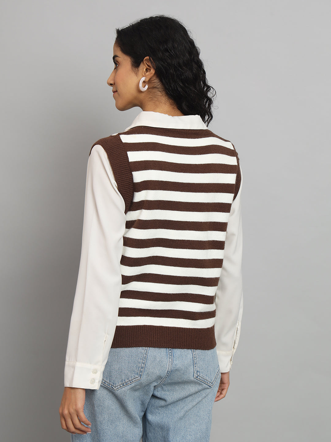 BROOWL Women's Strip Half Sleeve Sweater