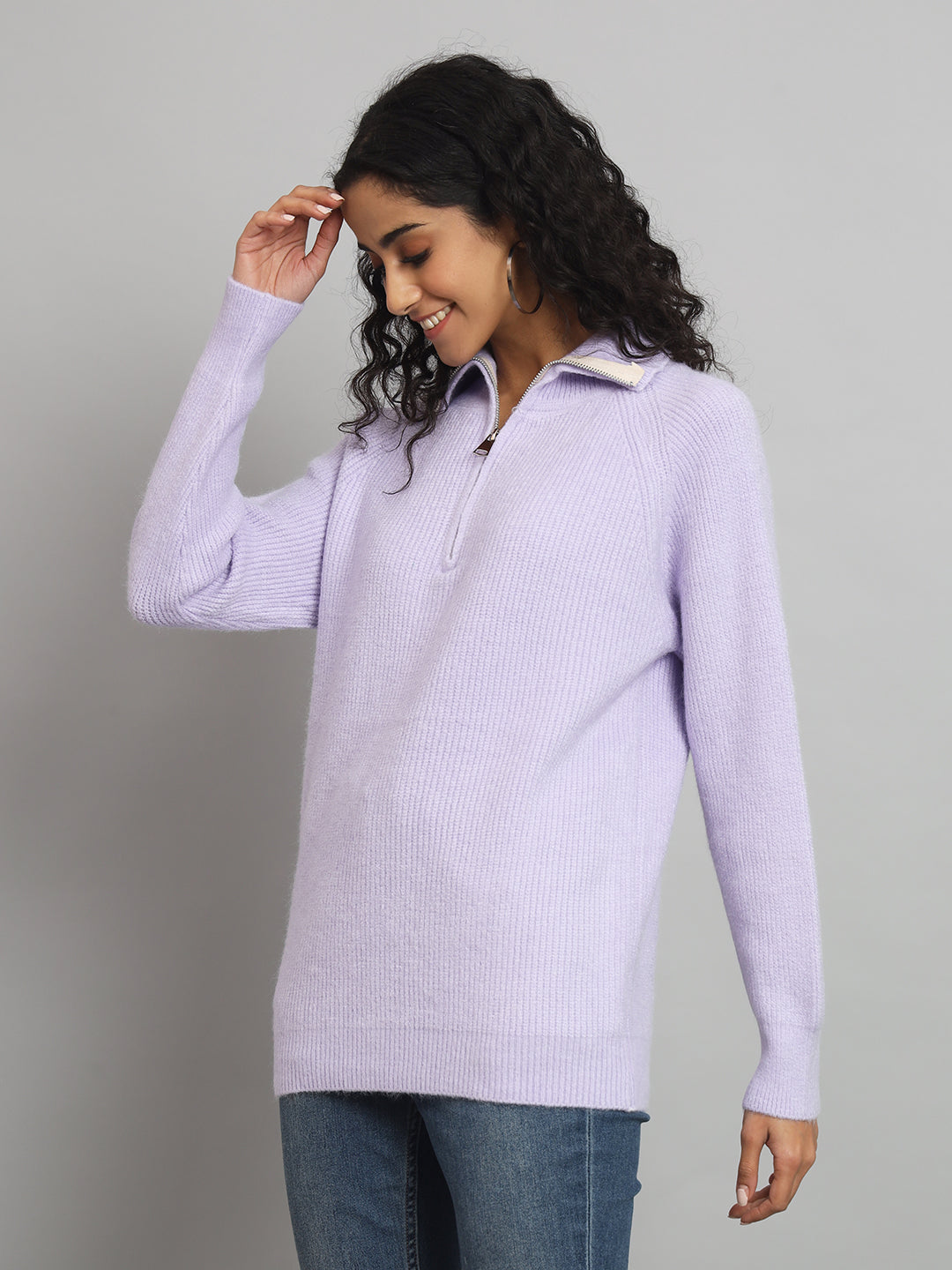 BROOWL Women's High Neck Zipper Sweater.