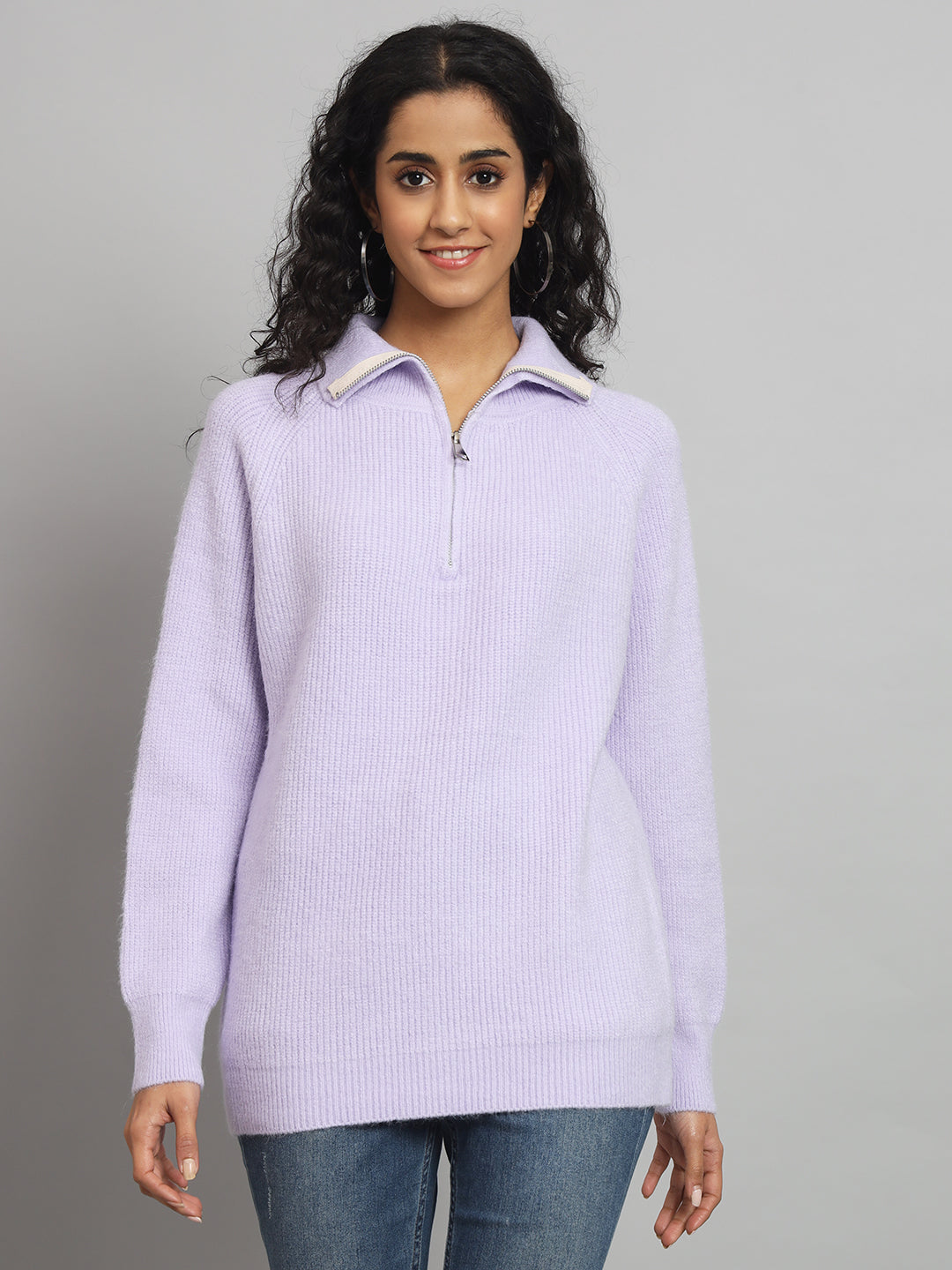 BROOWL Women's High Neck Zipper Sweater.