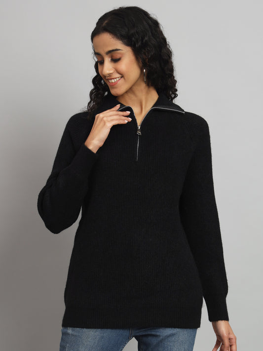 BROOWL Women's High Neck Zipper Sweater.