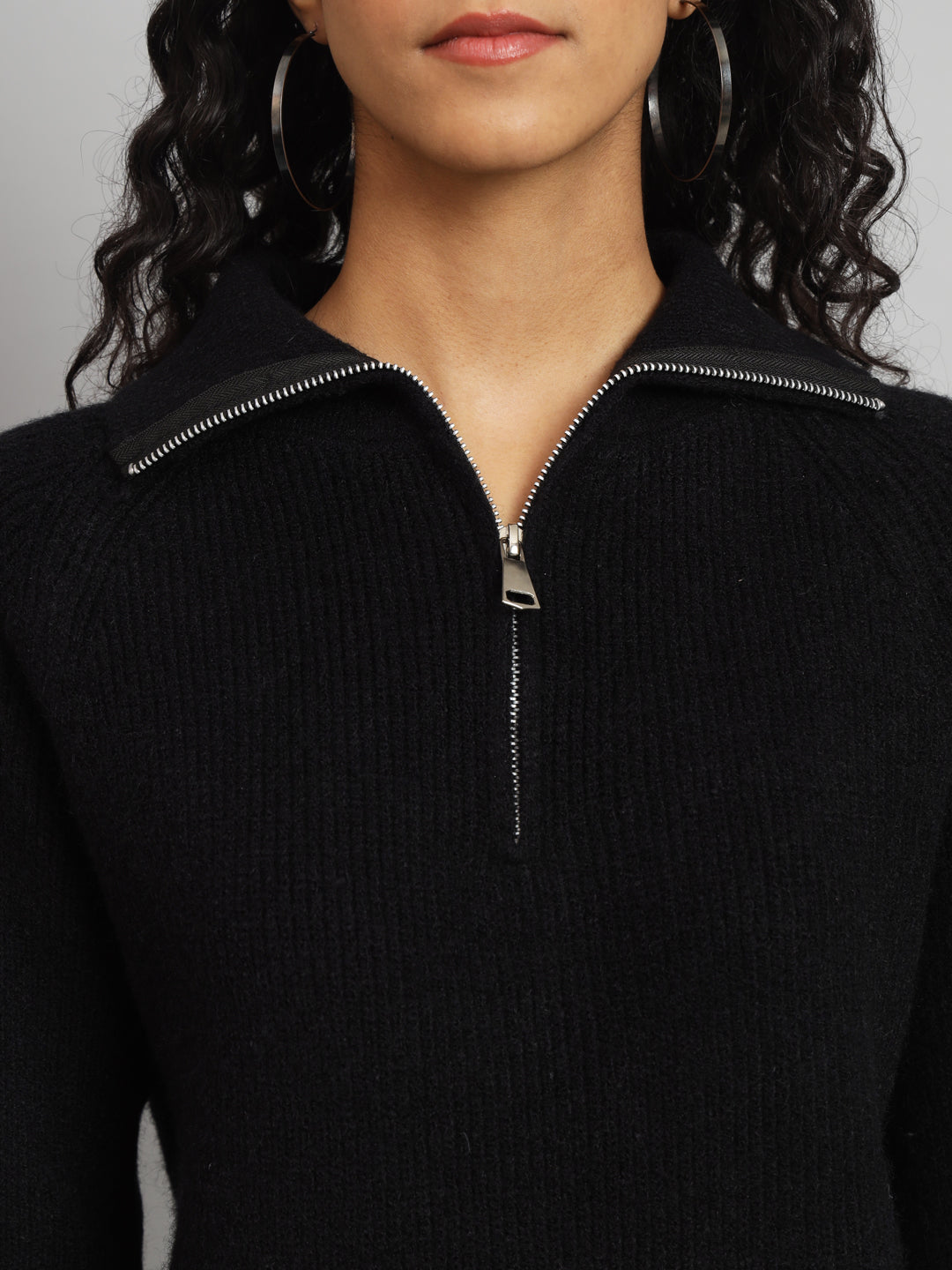 BROOWL Women's High Neck Zipper Sweater.