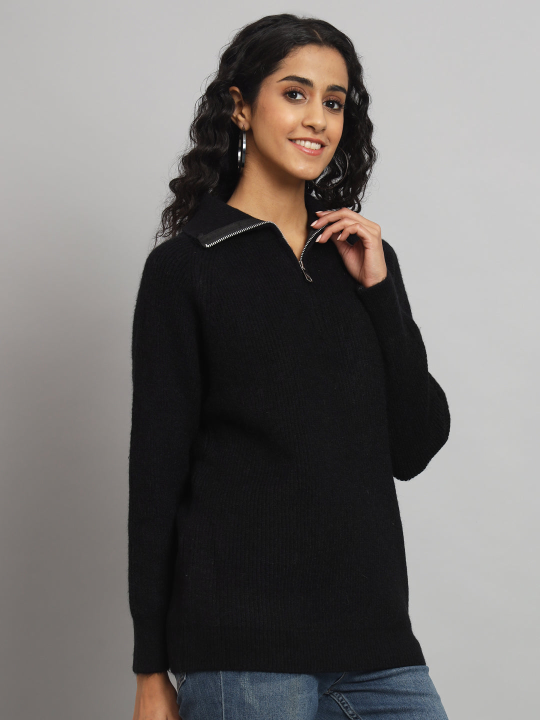 BROOWL Women's High Neck Zipper Sweater.